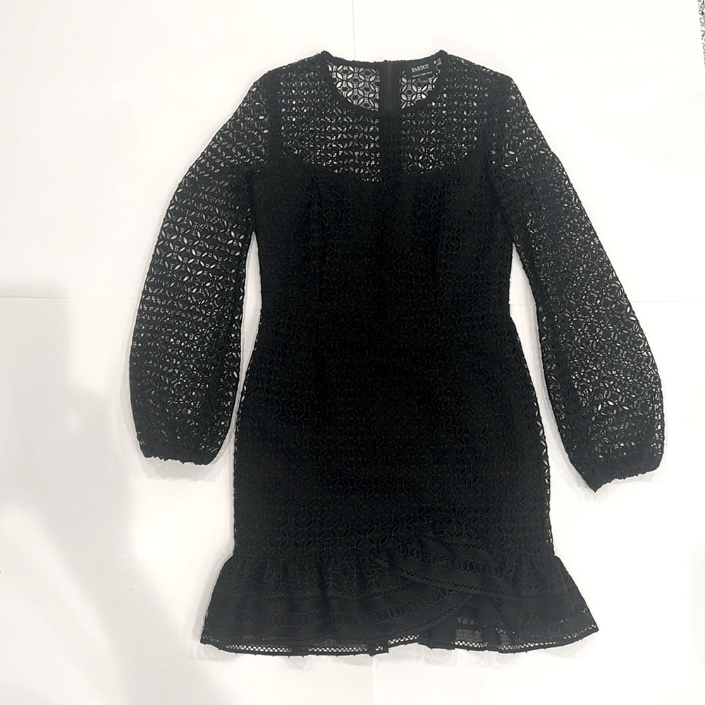 Bardot Black Sheath Dress with Bishop Sleeves